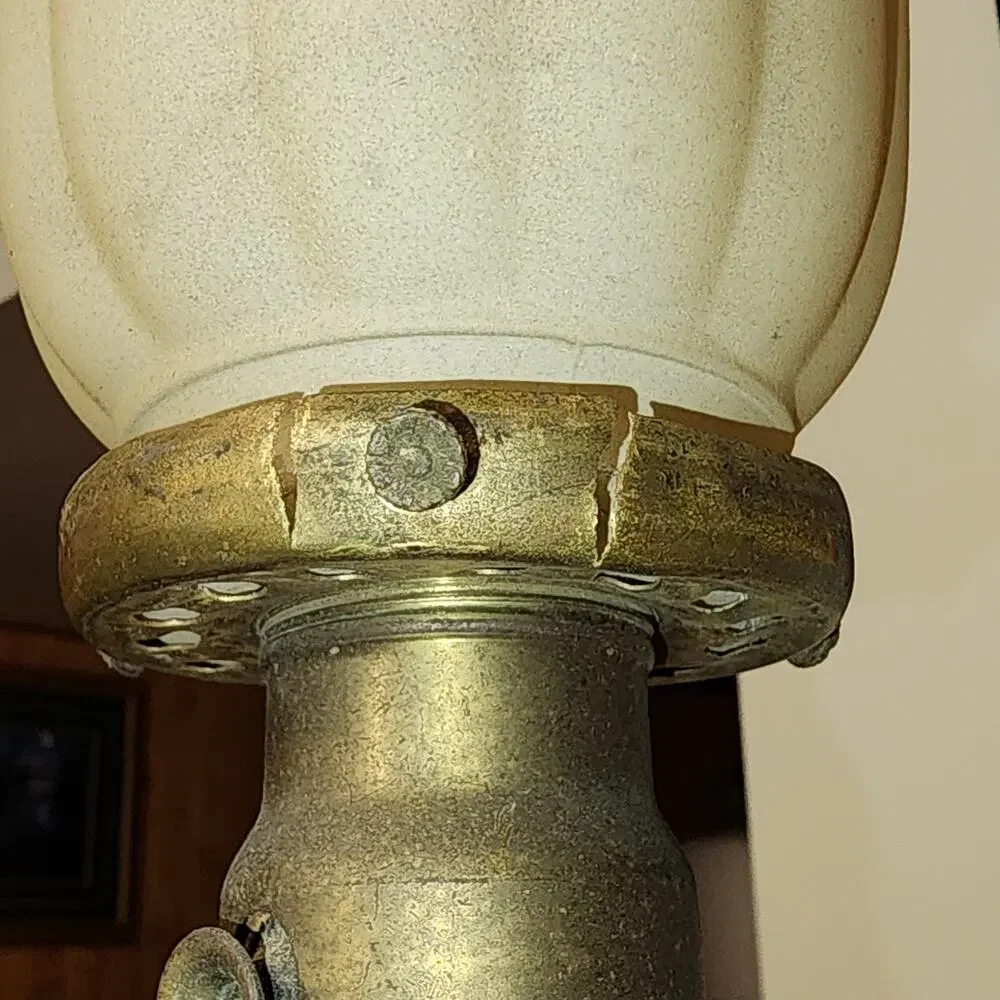 Antique Style Bronze Torchiere Lamp Hammered Column Frosted Tulip Shade